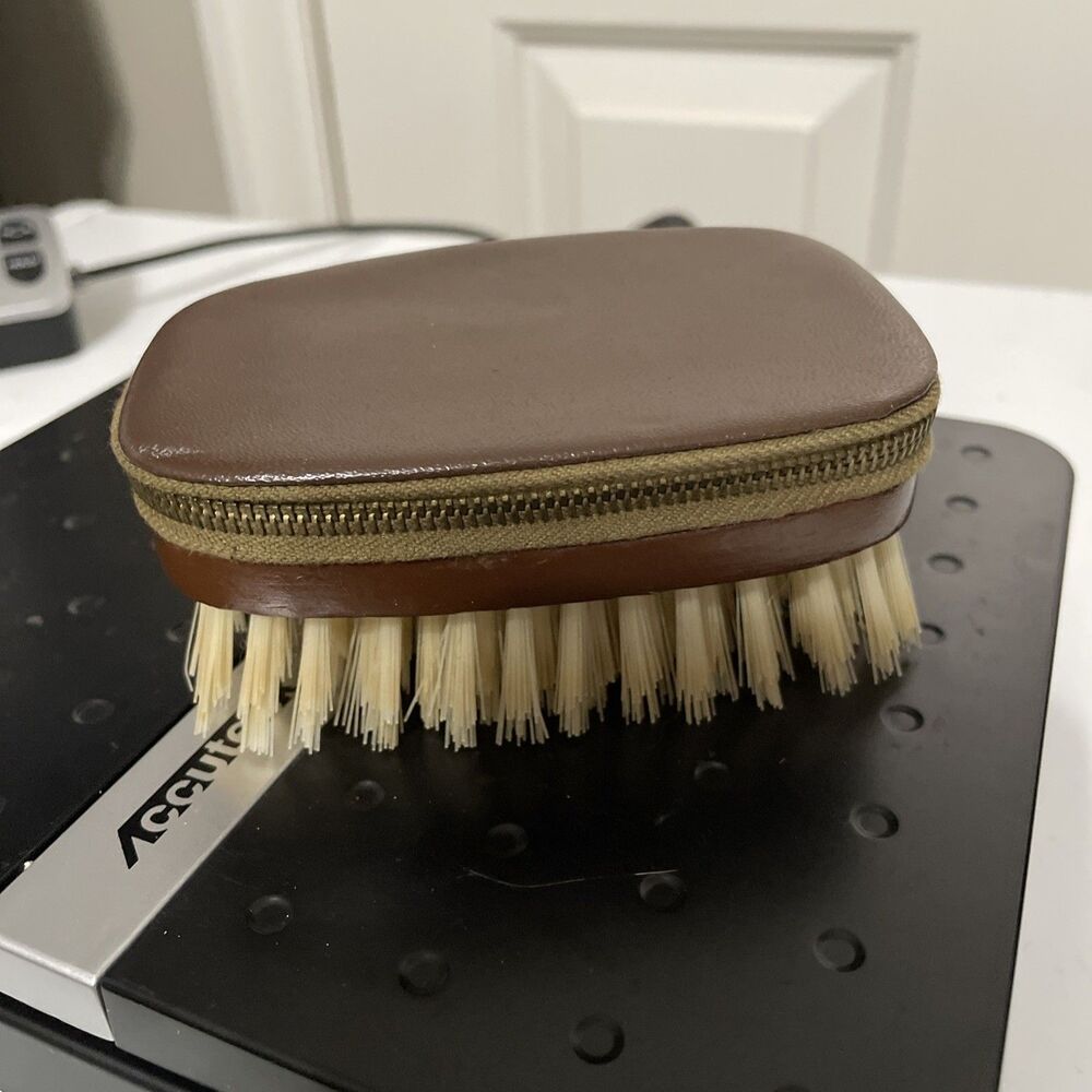 Vintage German Manicure Grooming Set in 4" Leather Zipper Brush Case